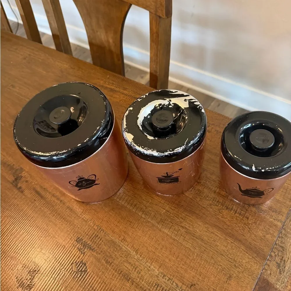 West Bend Copper Colored Aluminum Canisters Coffee-Sugar-Tea